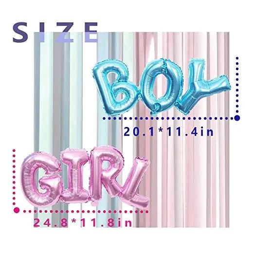 Gender Reveal Metallic Decoration Set - Blue and Pink Curtains - Boy or Girl Foil Balloons image 1