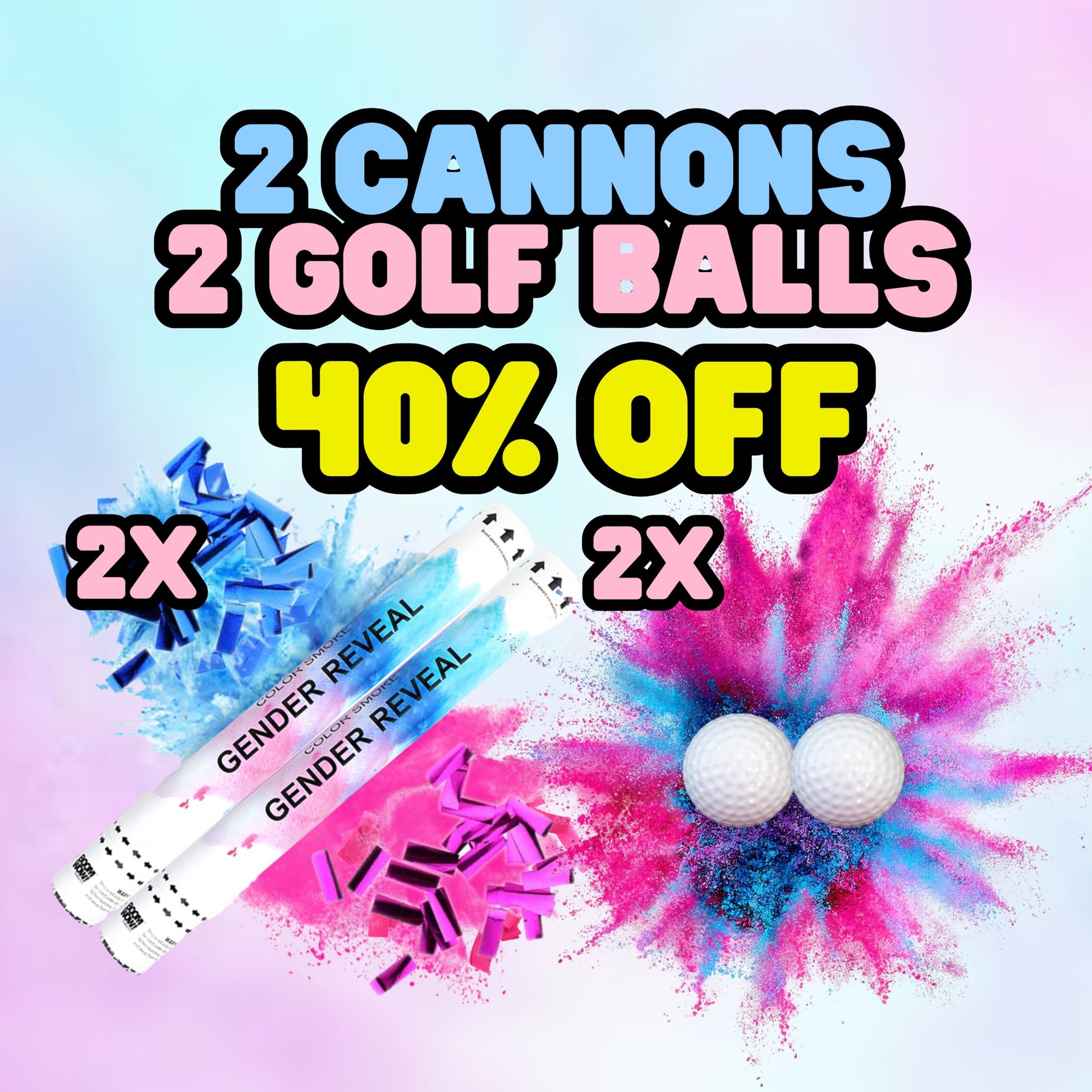 40% OFF BUNDLE - 2 x Metallic Confetti and Smoke Cannon 45 cm + 2 Golf Balls image 0