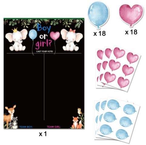 Boy Or Girl Banner - Cute Elephant Balloon and Tally Board with Stickers Set image 1