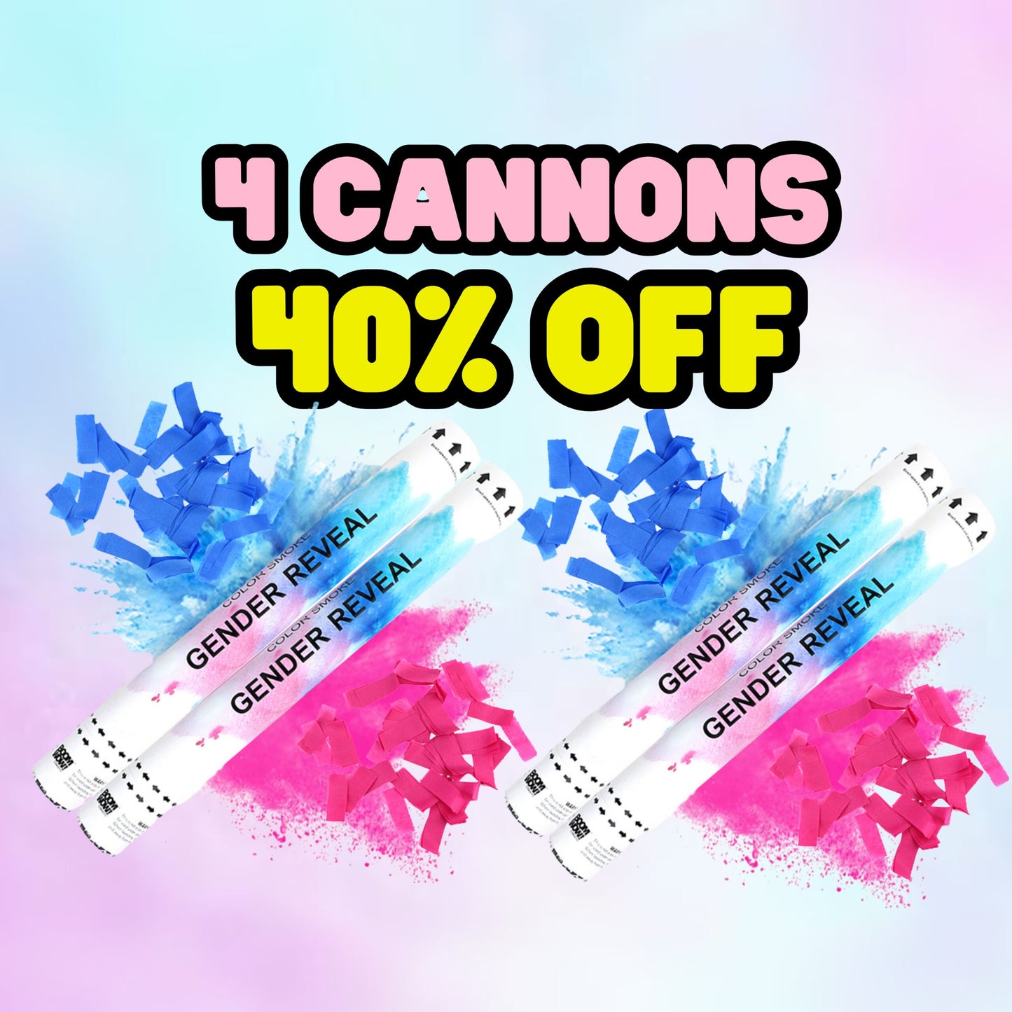 40% OFF BUNDLE – 4 x Gender Reveal Biodegradable Confetti and Smoke Cannon 45 cm image 0