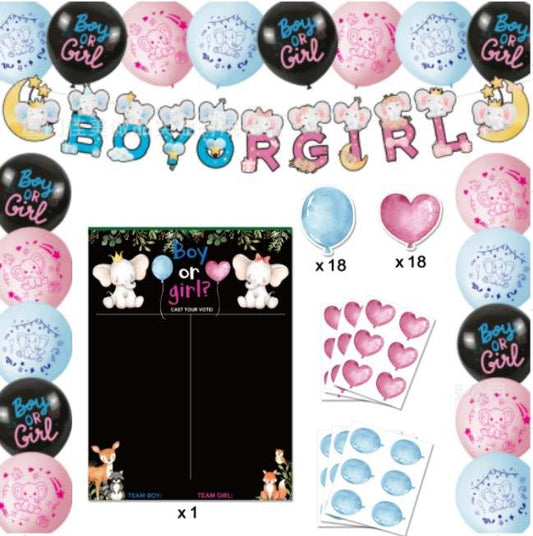 Boy Or Girl Banner - Cute Elephant Balloon and Tally Board with Stickers Set image 0