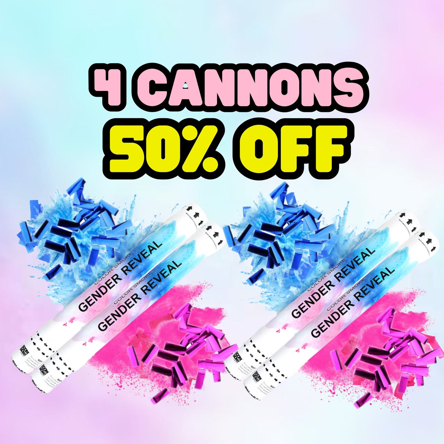 50% OFF BUNDLE – 4 x Metallic Confetti and Smoke Cannon 45 cm image 0
